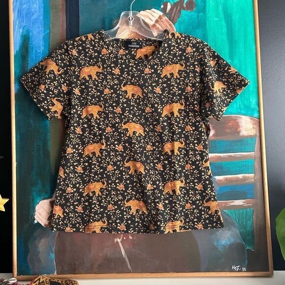 Jim Thompson Stylish Black and Orange Animal Print Tee M - Picture 3 of 16